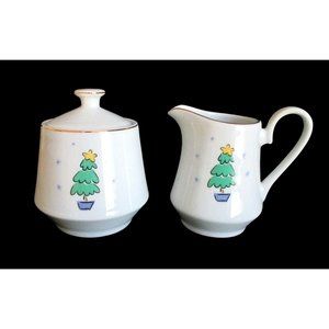 Vintage Merry Brite Merry Christmas Sugar Bowl Creamer Set Replacement Serveware